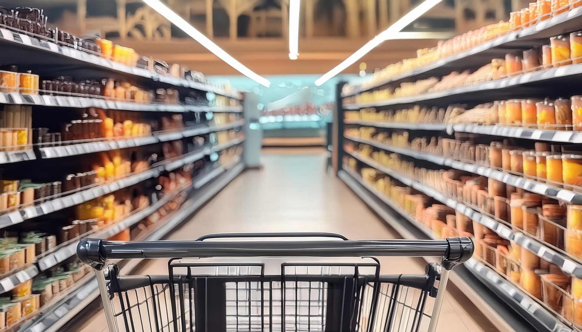 食品棚の通路とカート