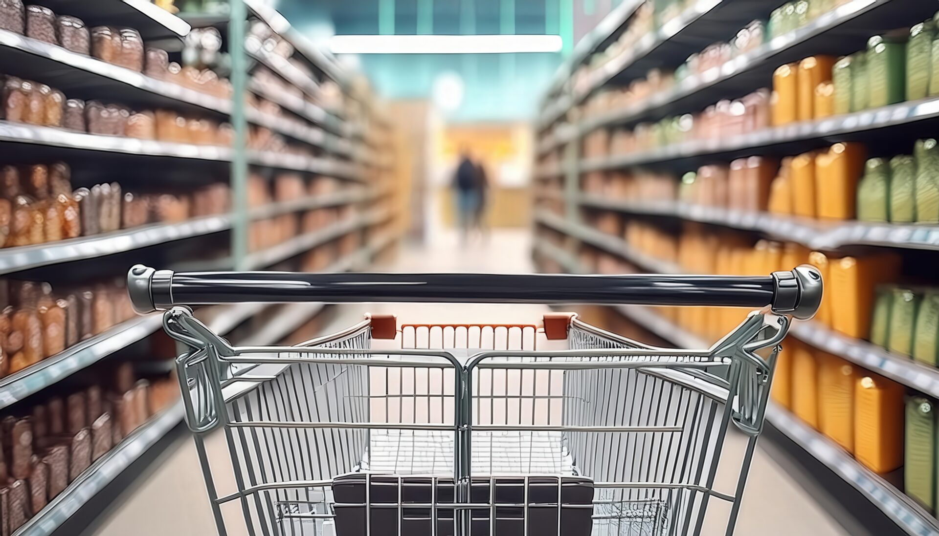 商品棚の通路と買い物カート