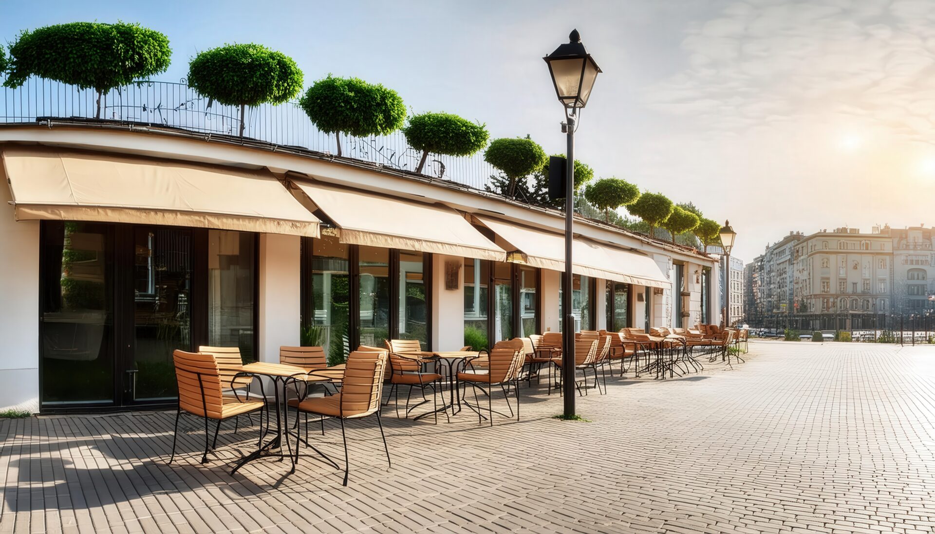 街角のカフェとテラス席