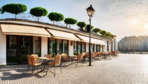 街角のカフェとテラス席