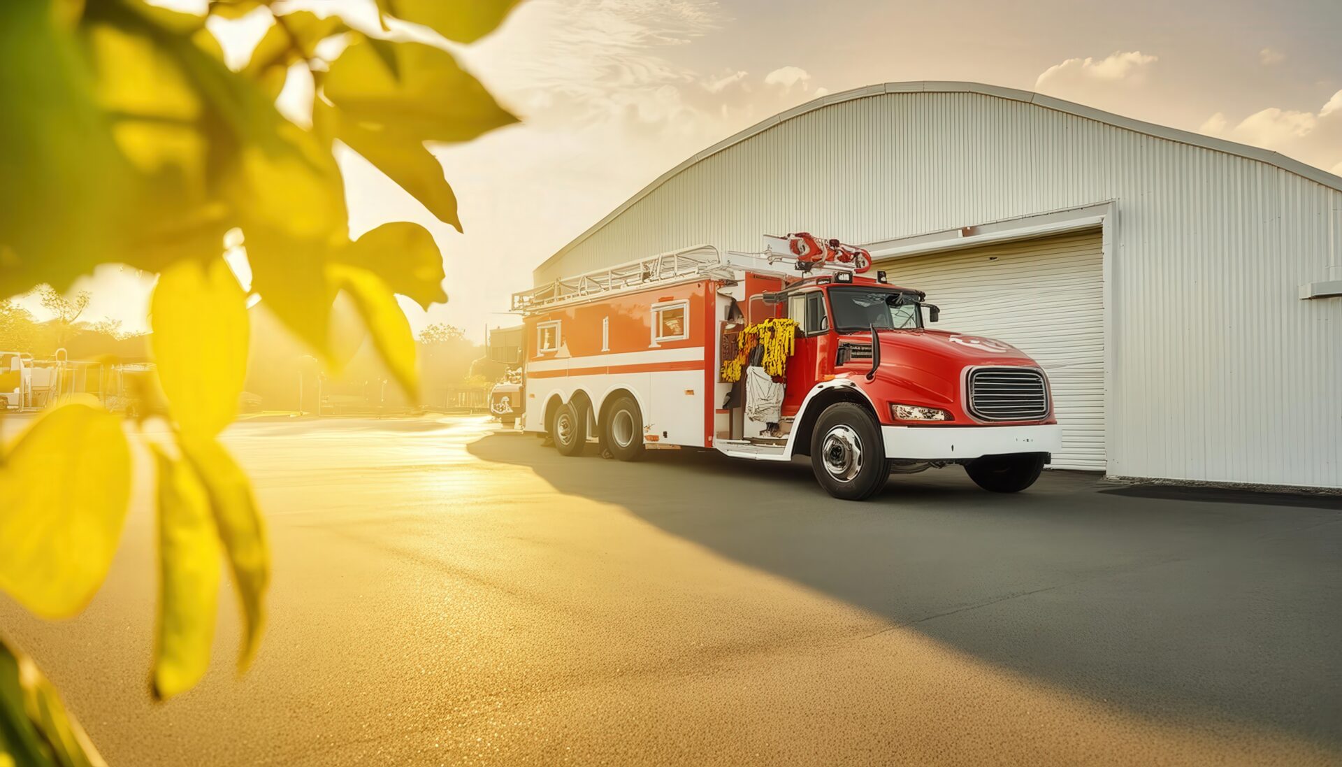 消防署と消防車のある風景