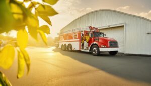 消防署と消防車のある風景