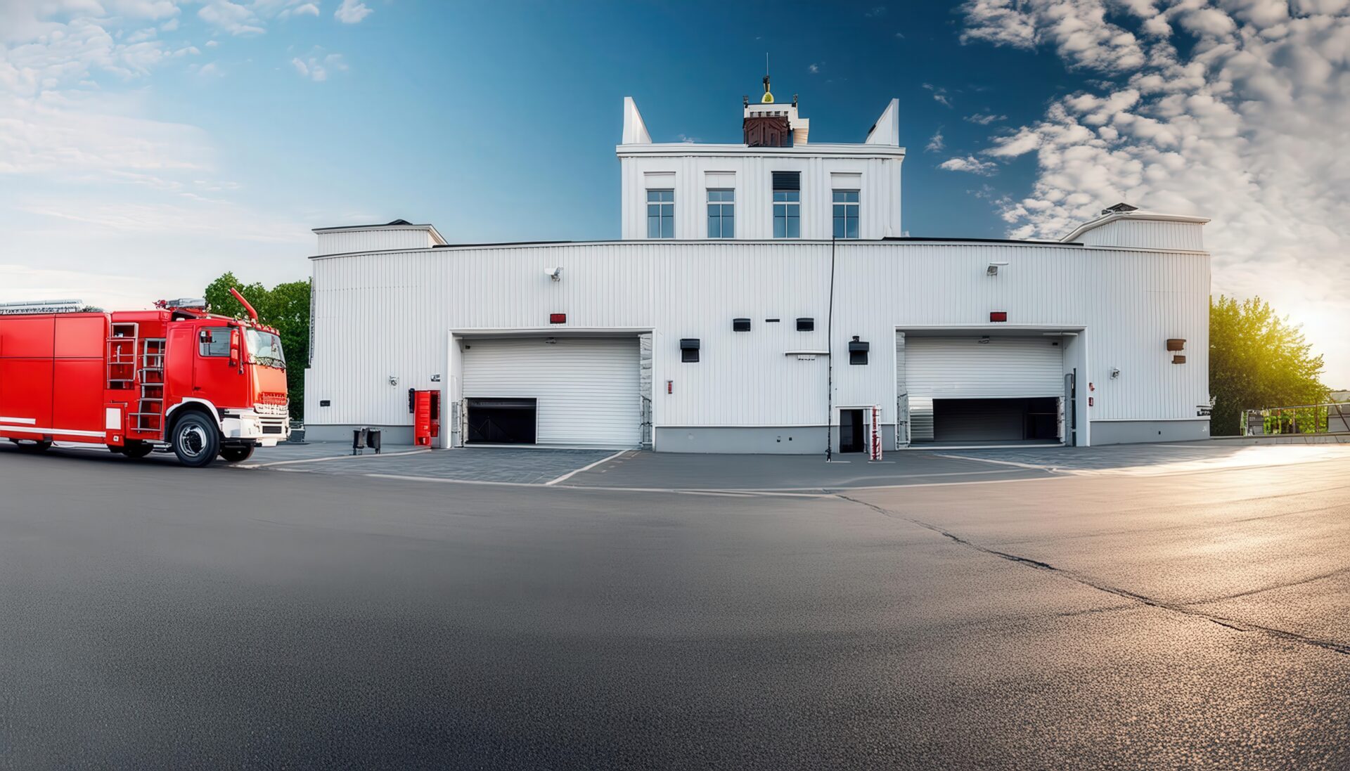 消防署前に停車する消防車