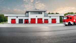 モダンな消防署と消防車
