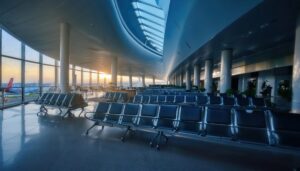 空港ロビーの静寂な朝