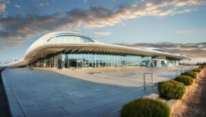 近未来的なデザインの空港外観