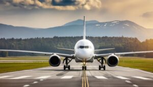 滑走路での飛行機の出発準備