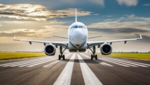 滑走路を駆け抜ける飛行機