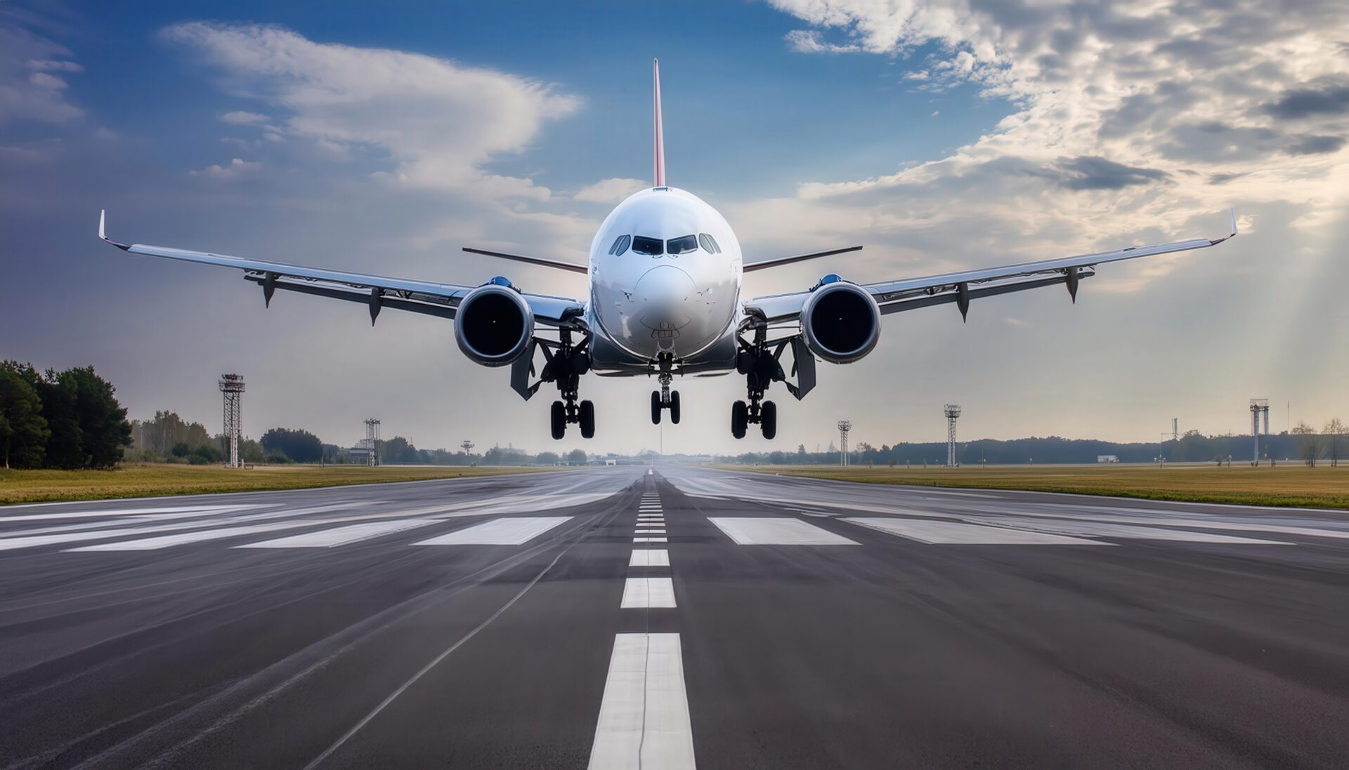 飛び立つ旅客機と青空
