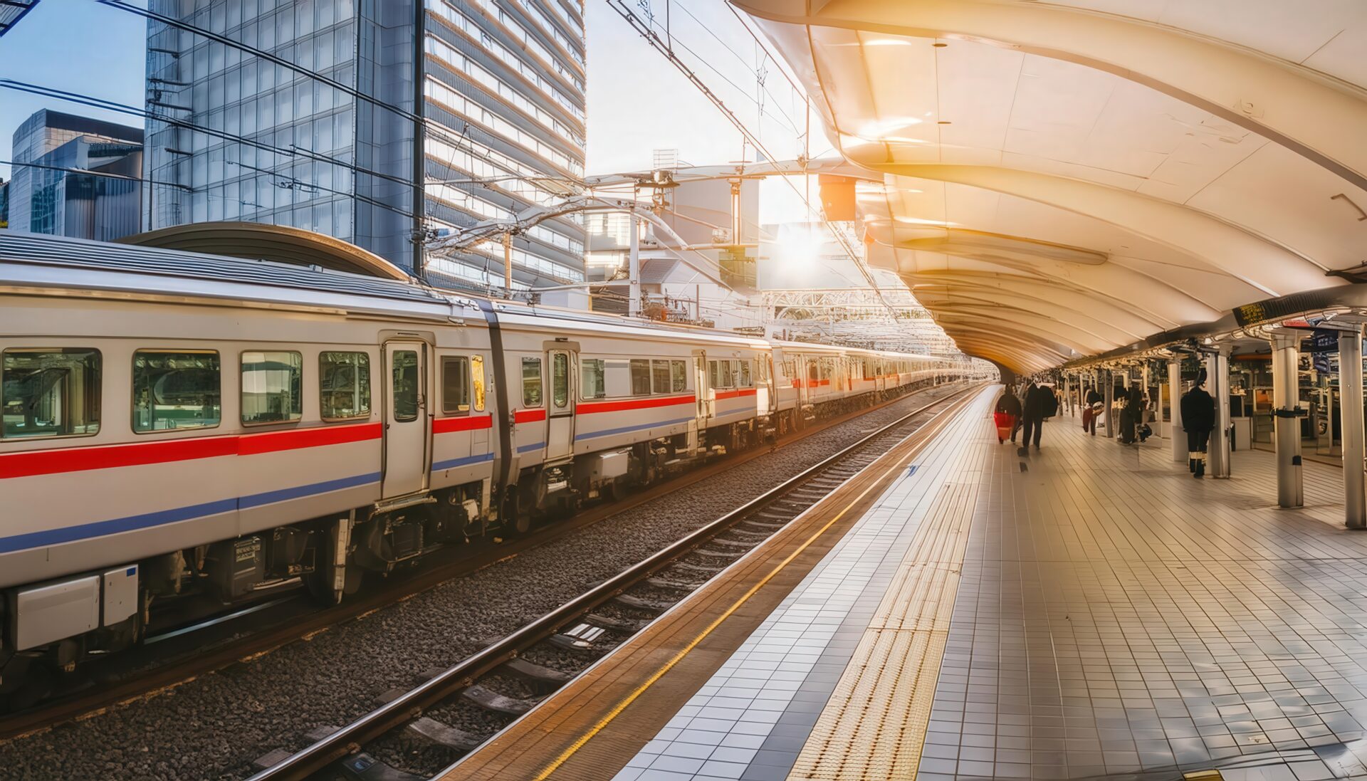 都市の鉄道駅と列車