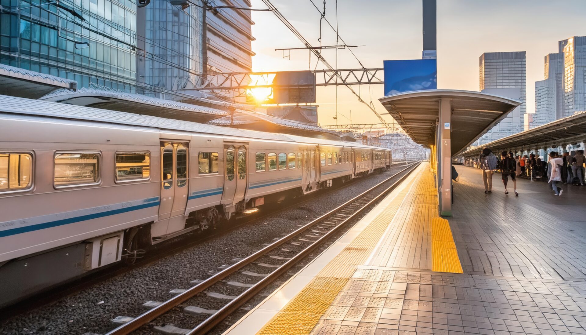 駅に停車中の通勤列車