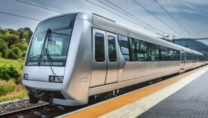 山間部の駅に停車する電車