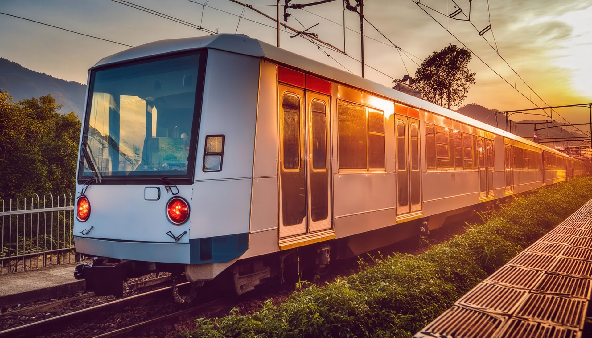 夕日に照らされる列車
