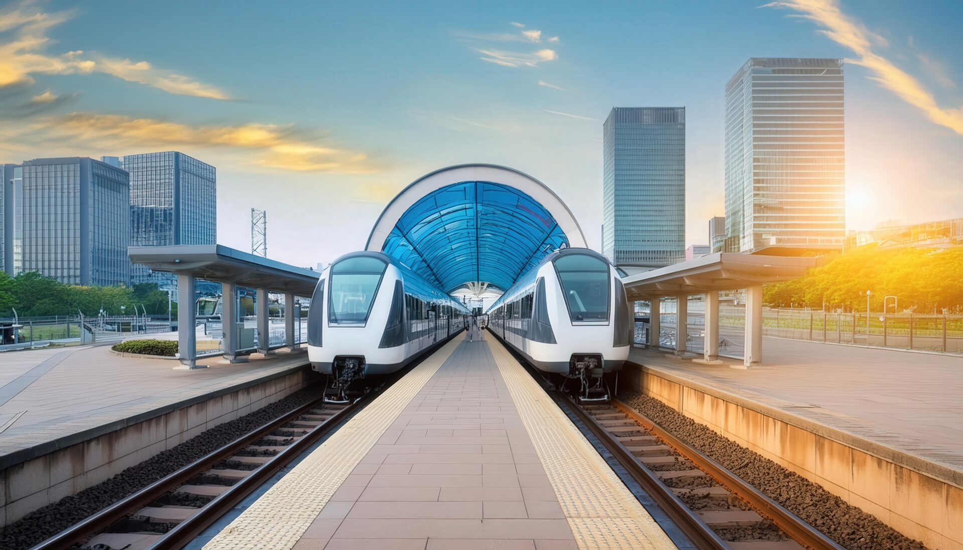 近未来の都市駅と電車