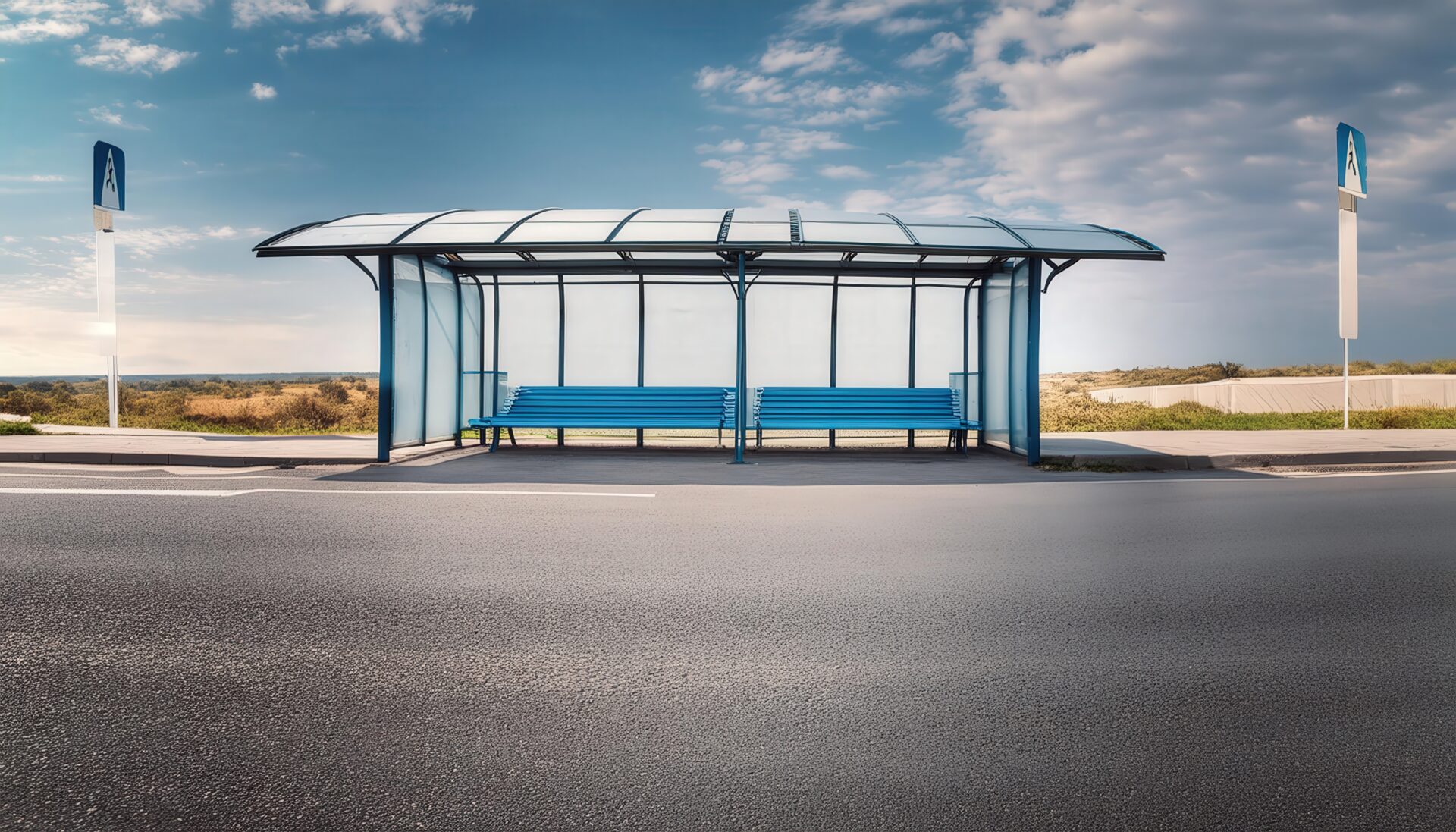 田舎のバス停と広がる風景