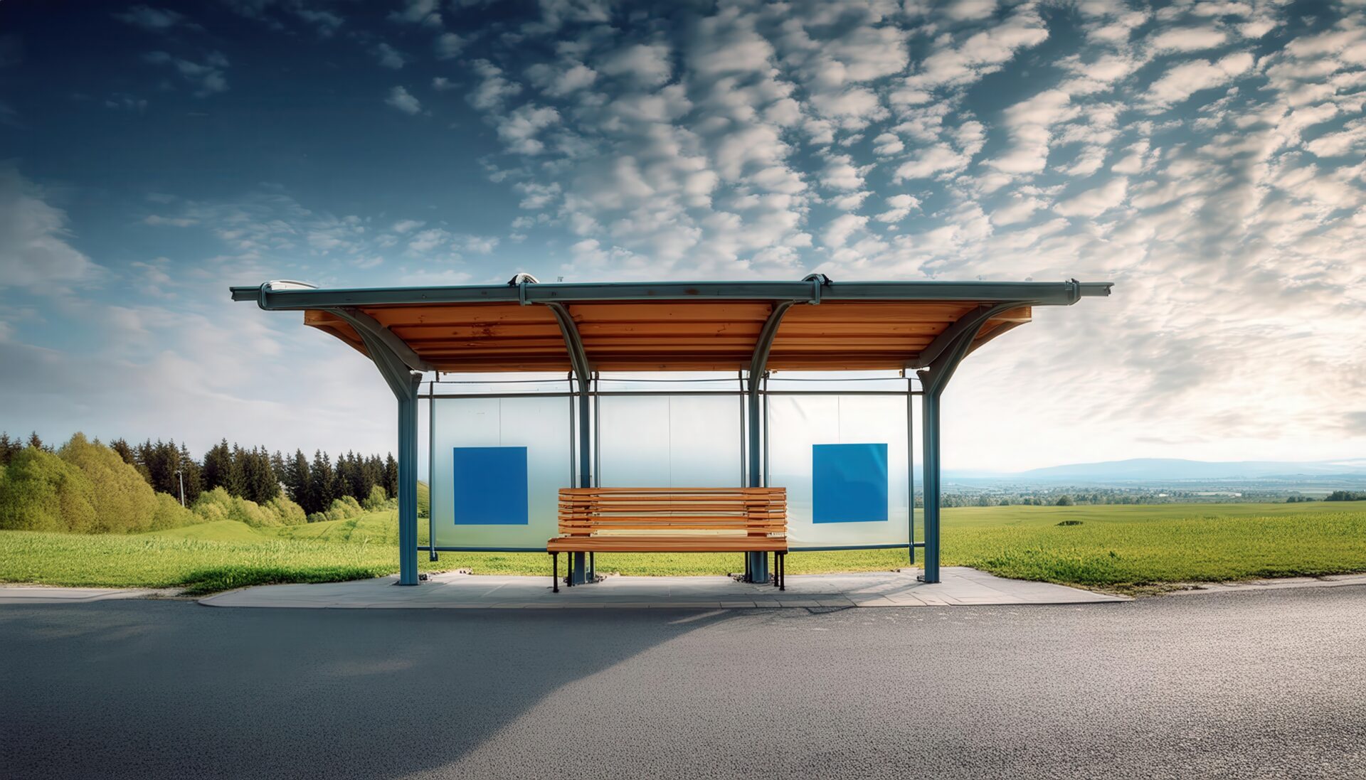 緑に囲まれたバス停