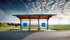 緑に囲まれたバス停