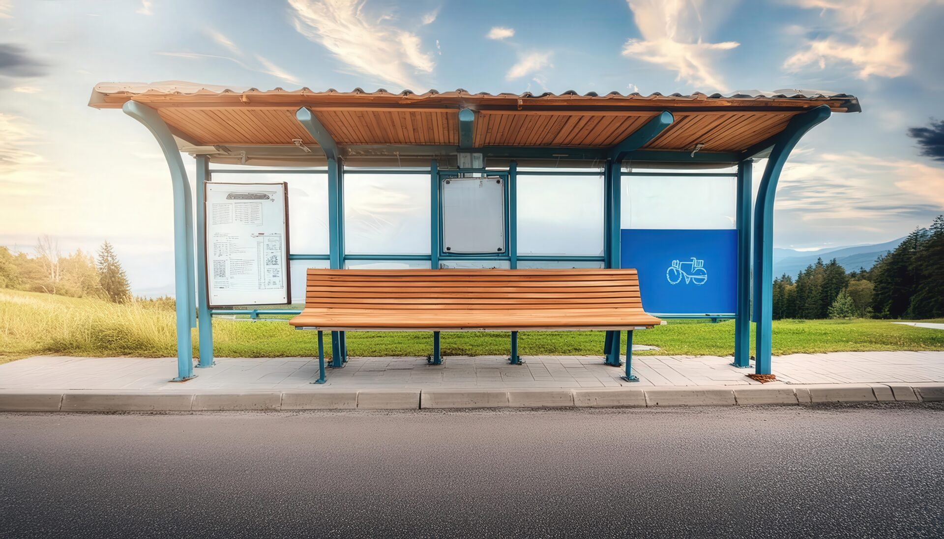 木製ベンチのあるバス停
