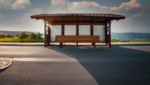 山の見えるバス停
