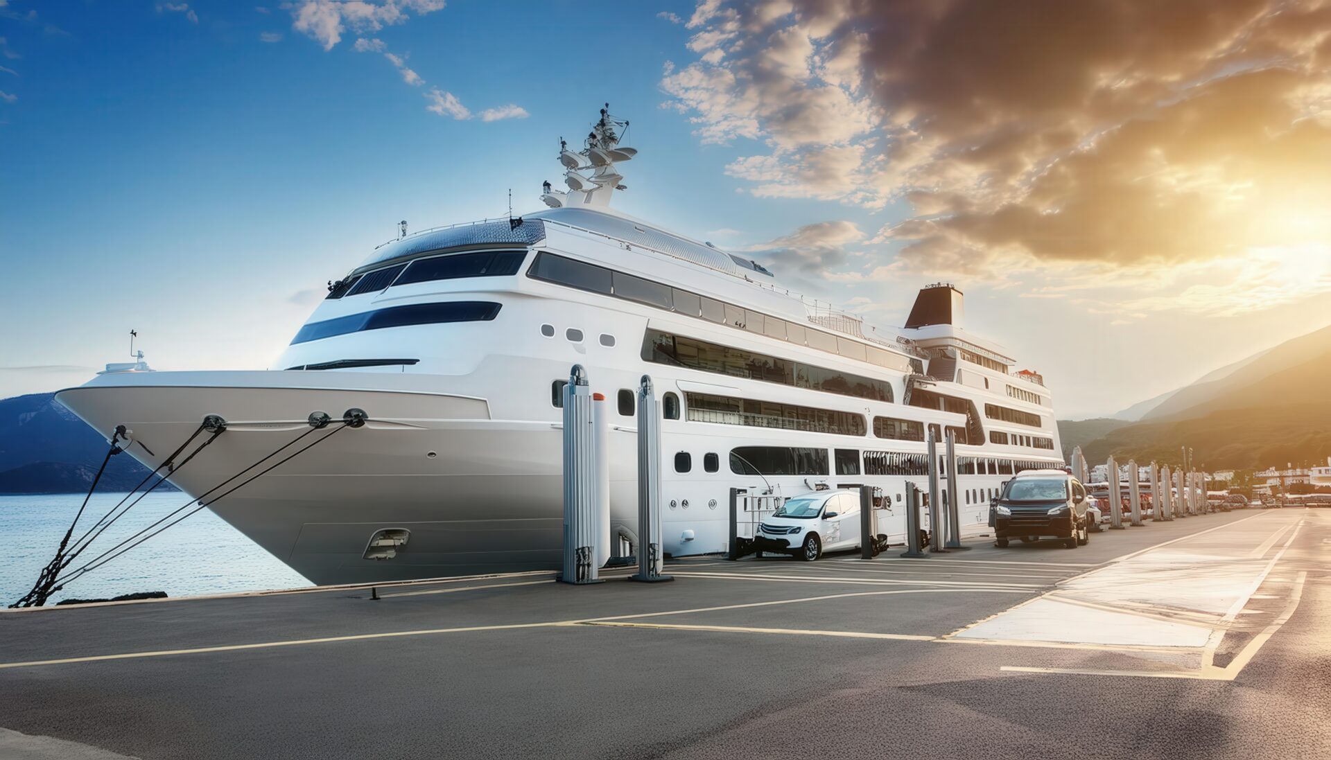 港に停泊するクルーズ船