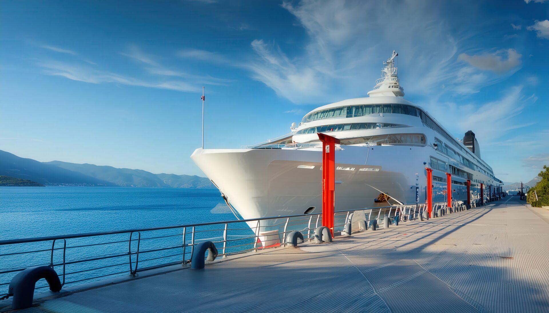 青空と大型クルーズ船