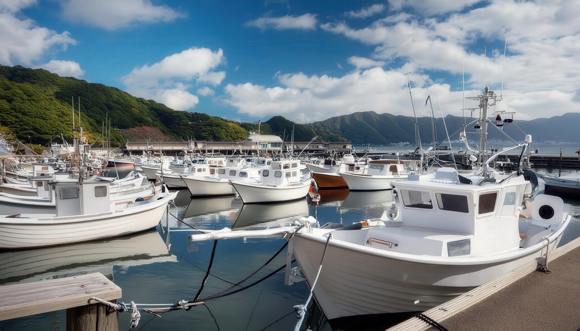 山に囲まれた漁港の風景