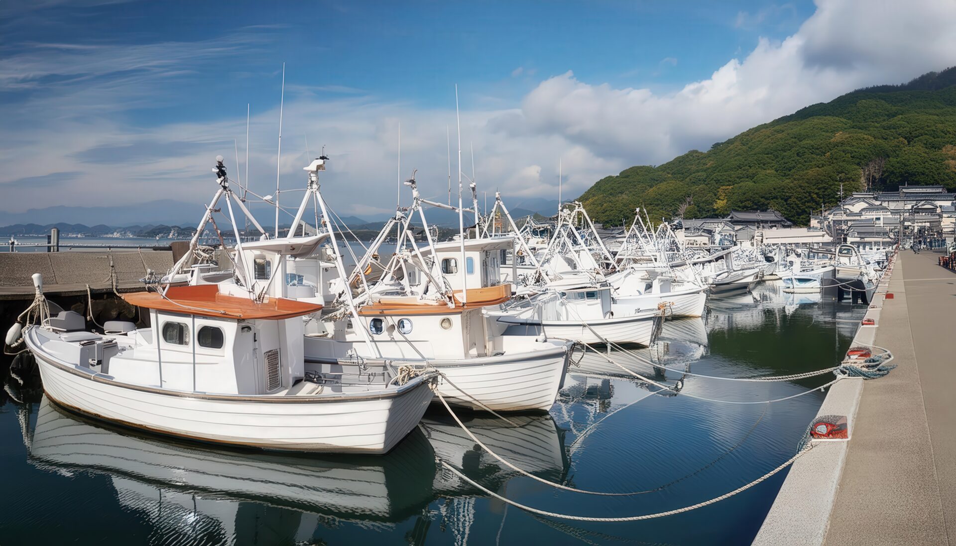 船着場に整列する漁船群