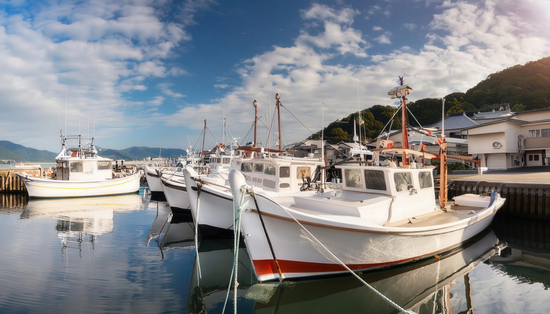 港町の漁船と建物
