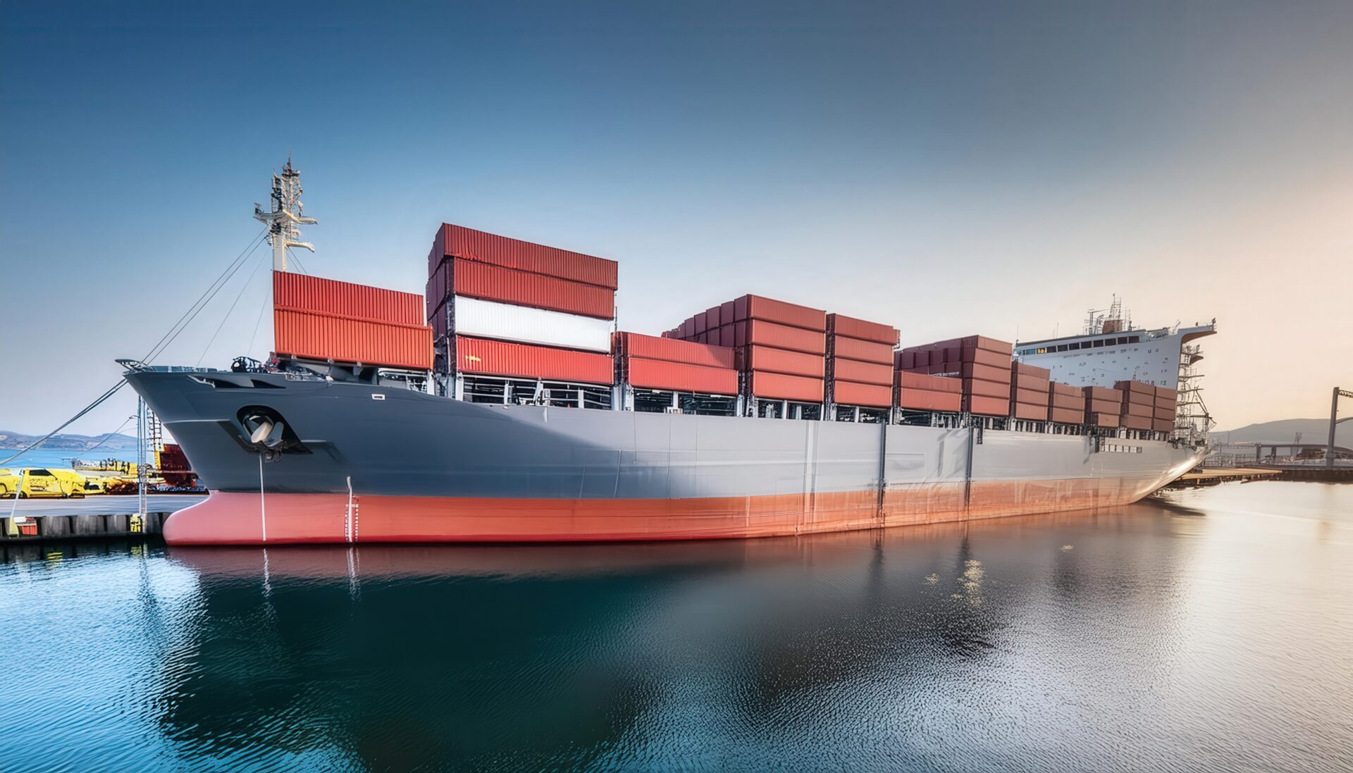 積載されたコンテナ船と青空