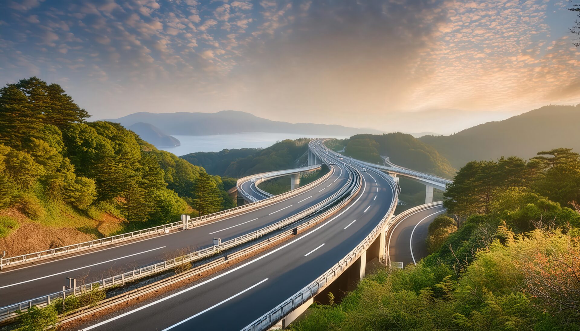 海沿いの曲線的な高速道路