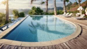 椰子の木とインフィニティプールがある高級リゾート風景