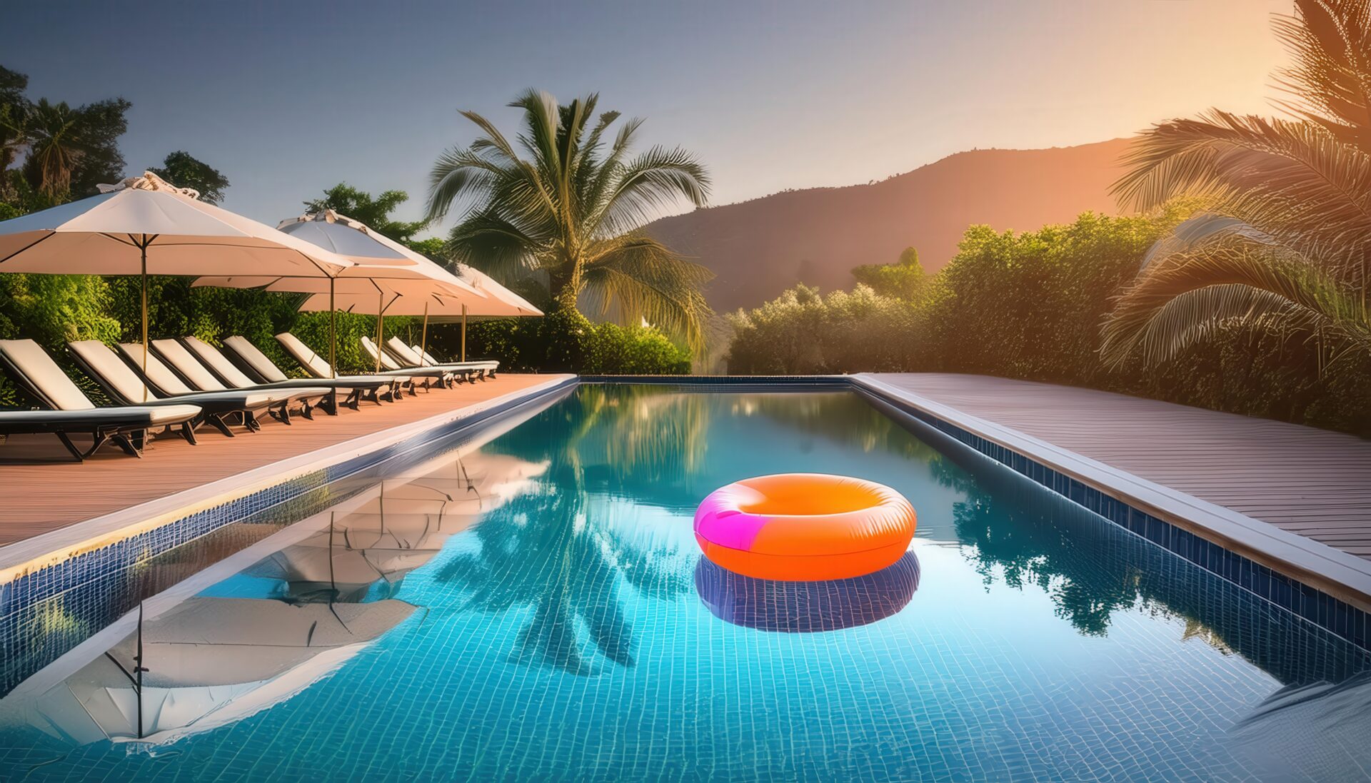 ビーチボール付きの海を望むインフィニティプール