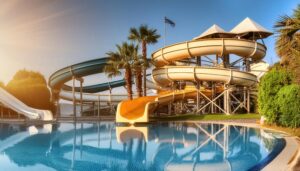 リゾート地の屋外ウォータースライダー