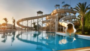 長いスライダーがあるプール施設