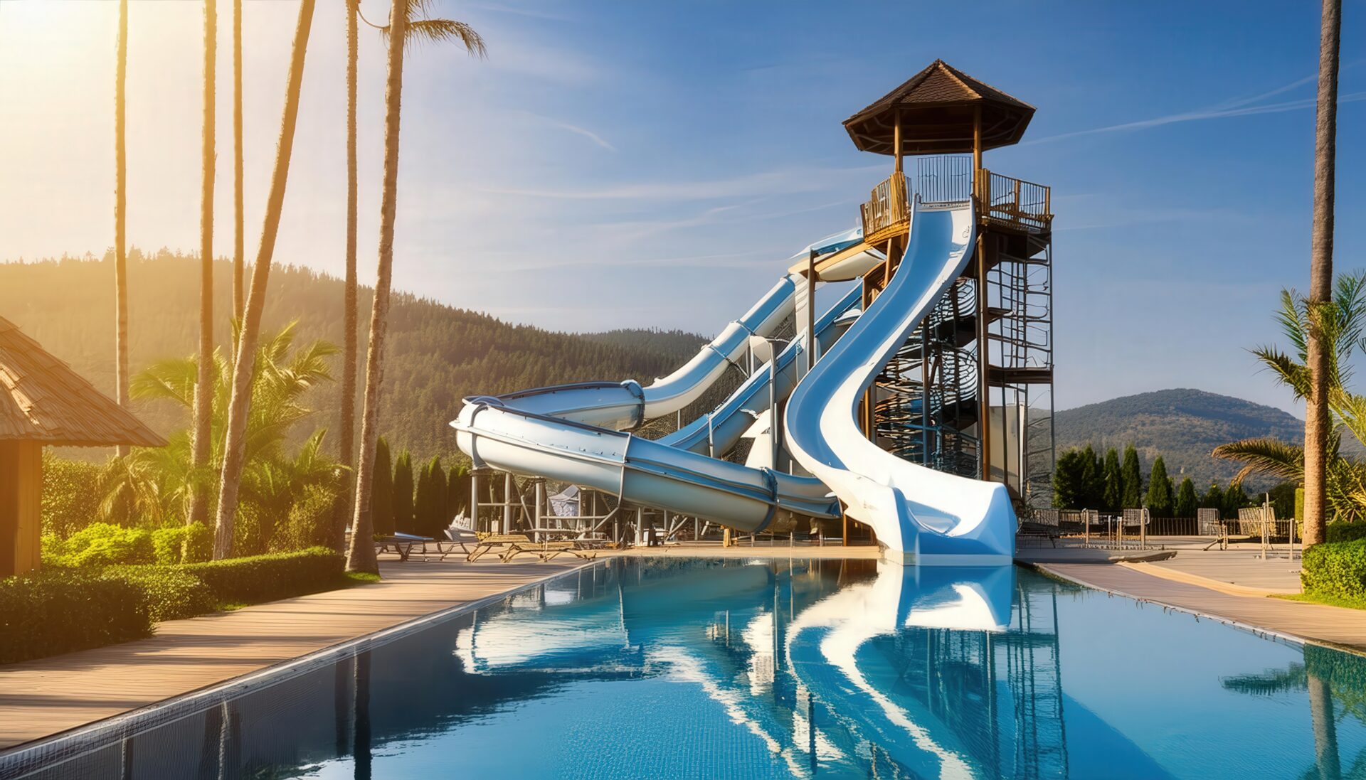 森に囲まれたウォータースライダー施設