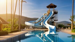 森に囲まれたウォータースライダー施設