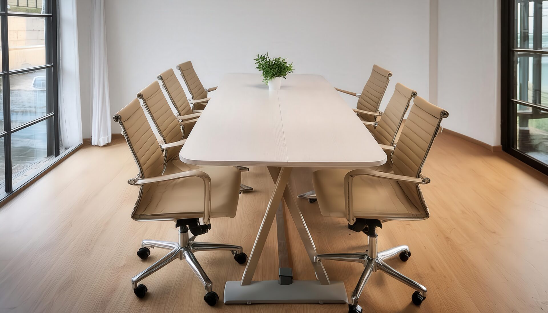 明るい窓辺の会議室