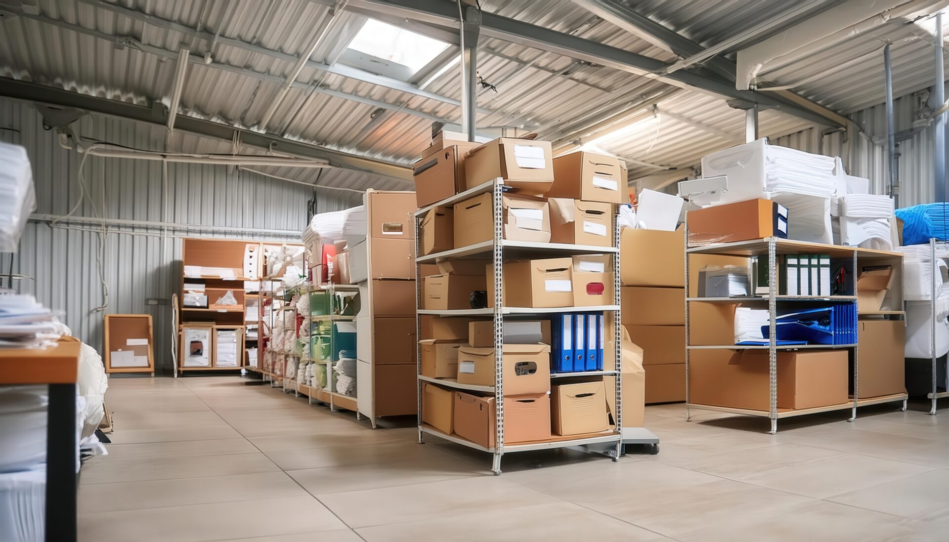 倉庫の棚と段ボール