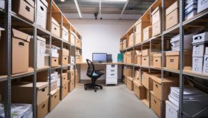 オフィス備品を収納した倉庫スペース