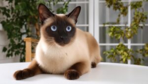 自然光の入る部屋でくつろぐシャム猫