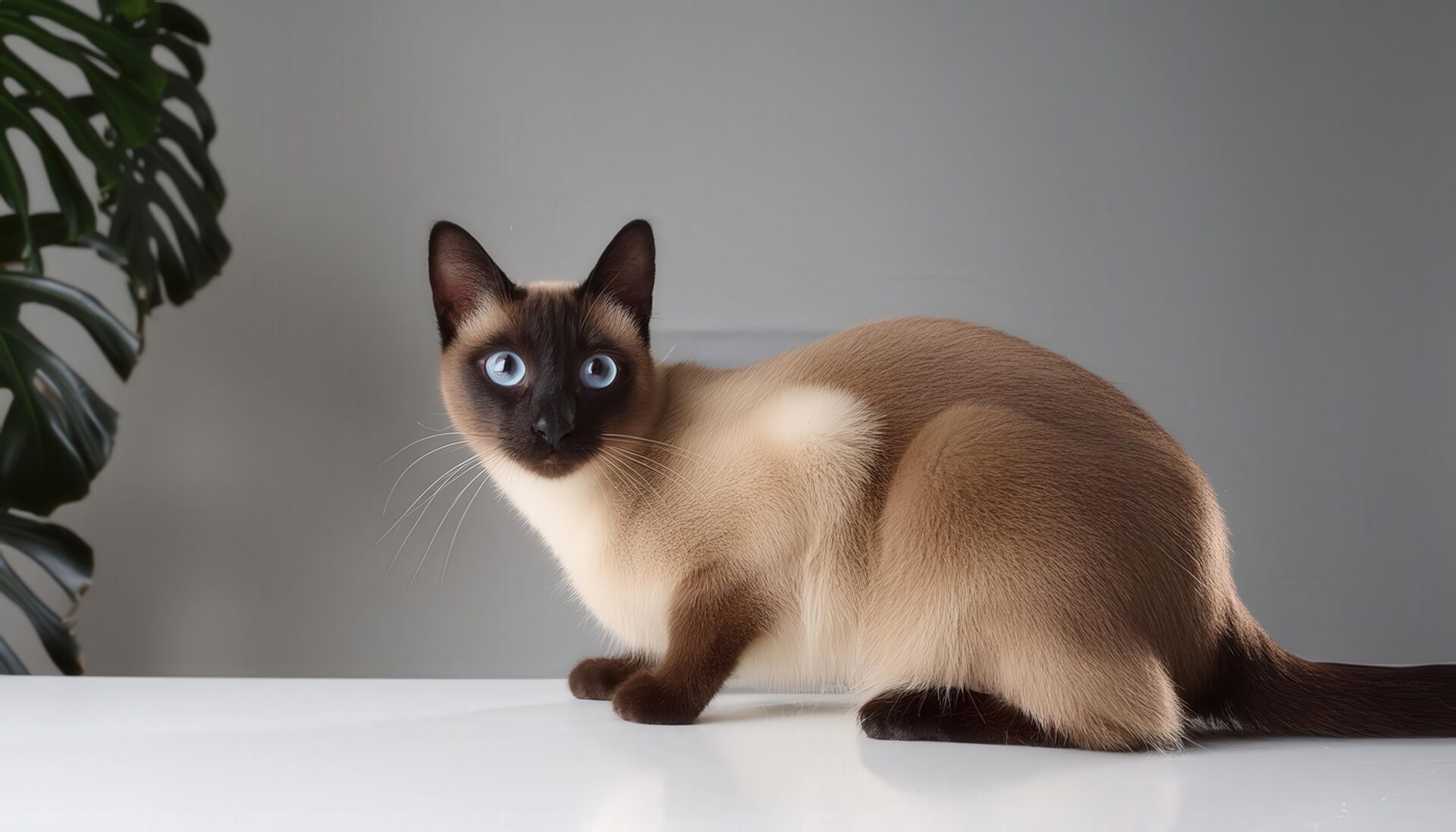 緊張した様子のシャム猫