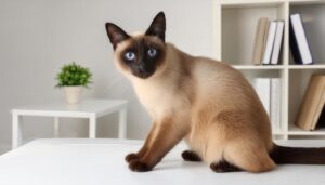 書棚とシャム猫の室内シーン