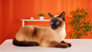 オレンジの壁とシャム猫