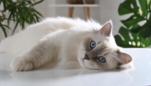 寝そべる白猫のアップ