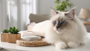 白い長毛猫とテーブル雑貨