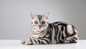 白背景で見つめるアメリカンショートヘア