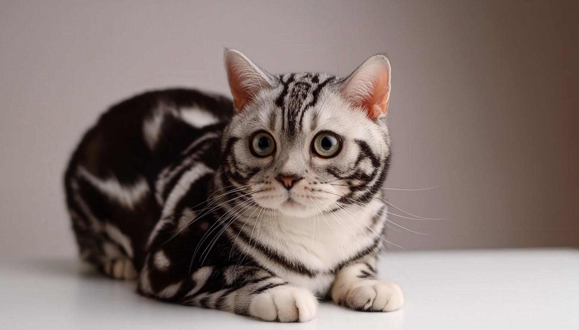 シンプル背景のアメリカンショートヘア