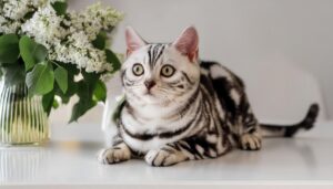 花とアメリカンショートヘア