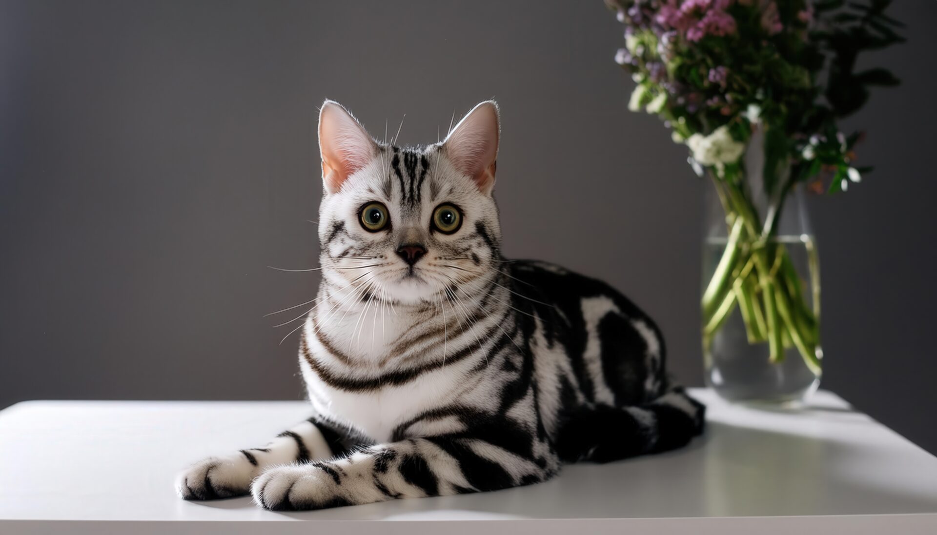 花瓶とアメリカンショートヘアの横顔