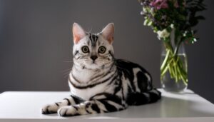 花瓶とアメリカンショートヘアの横顔